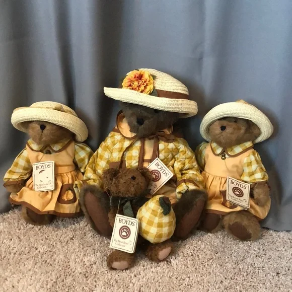 Yellow and Brown Boyd’s Teddy Bear Set with Hats - Picture 1 of 8